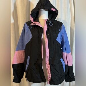 American Eagle Outfitters Black and Pink Hooded Jacket